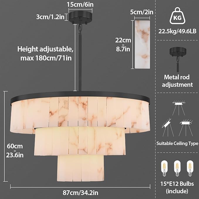 Modern Alabaster 3-Tier Round Chandelier