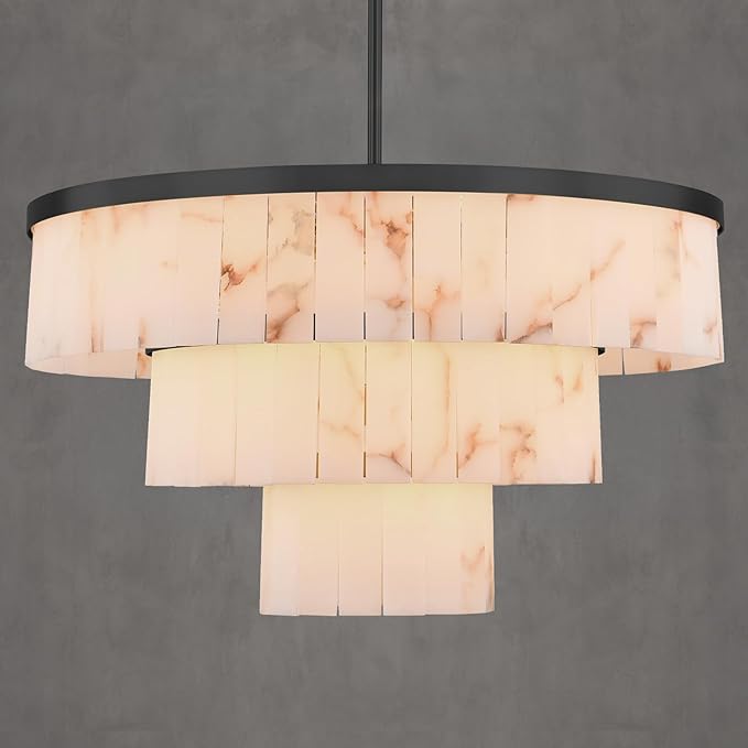 Modern Alabaster 3-Tier Round Chandelier