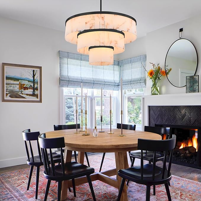 Modern Alabaster 3-Tier Round Chandelier