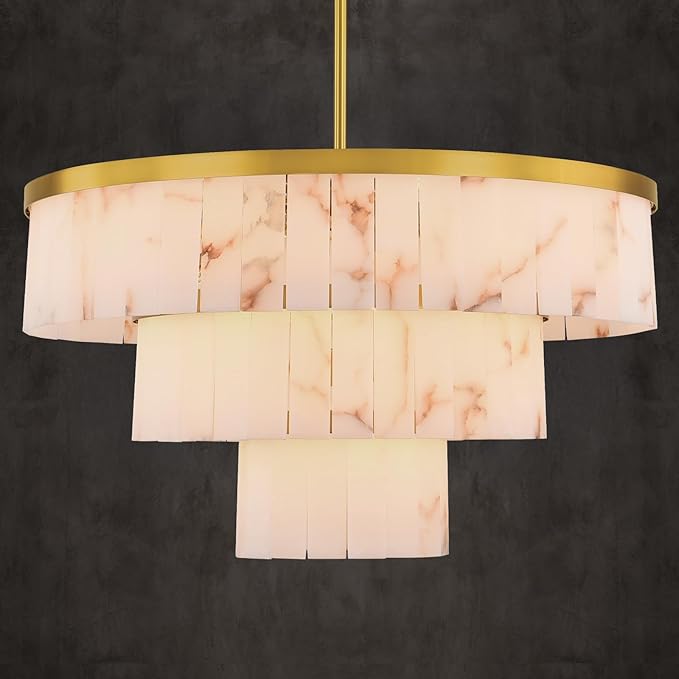 Modern Alabaster 3-Tier Round Chandelier