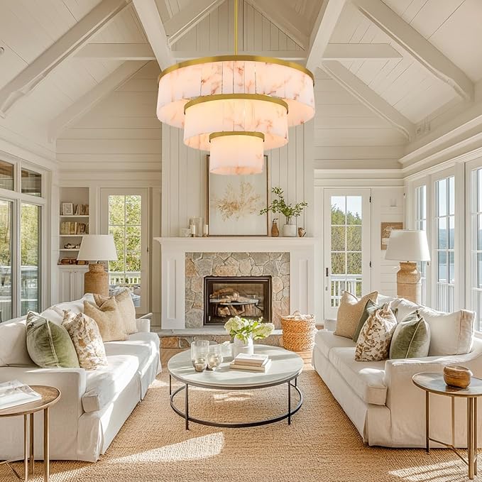 Modern Alabaster 3-Tier Round Chandelier